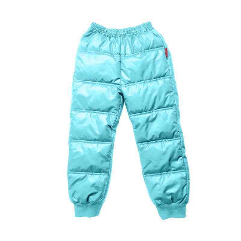 One Kid Packable Snow Pant in Aqua, front view.