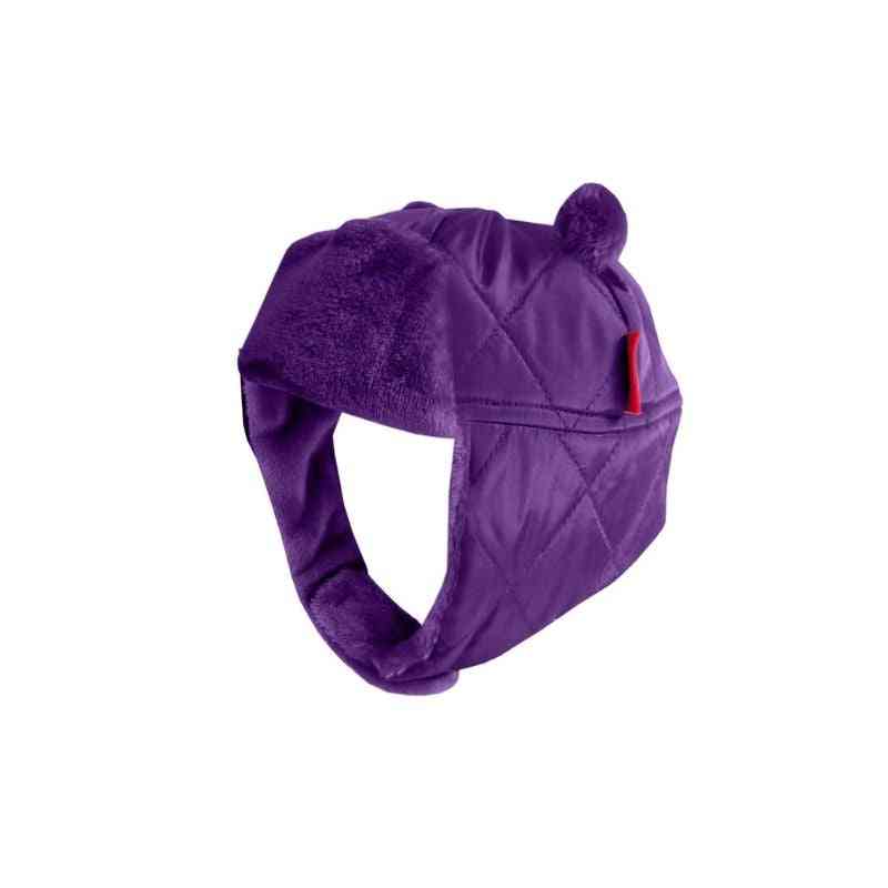 One Kid Quilted Bomber Hat – Purple side view highlighting quilted design, ear coverage, and soft fleece interior.
