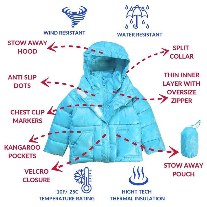 Features of aqua vegan coat: water-resistant, wind-resistant.