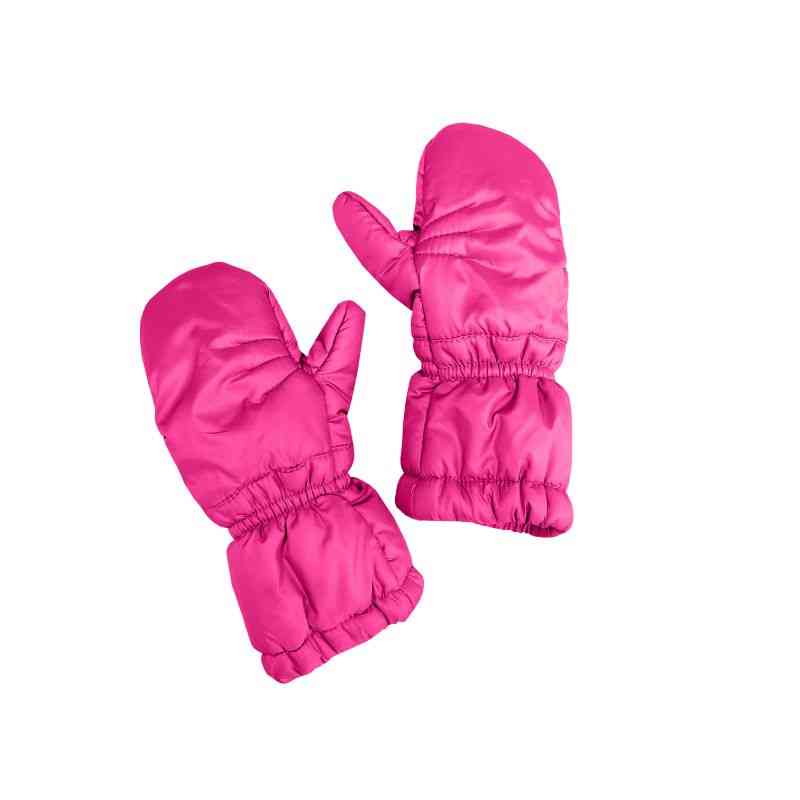 One Kid Fuchsia Mittens, front and back view, showing full design.