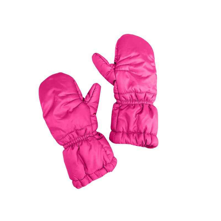 One Kid Fuchsia Mittens, front and back view, showing full design.