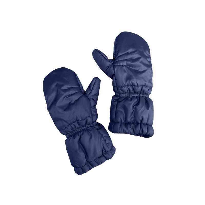 One Kid Navy Mittens, front and back view, showing full design.
