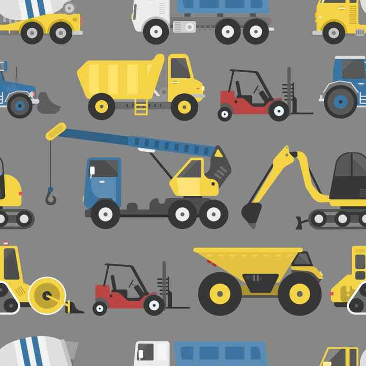 Construction vehicle pattern on The Road Coat Vegan