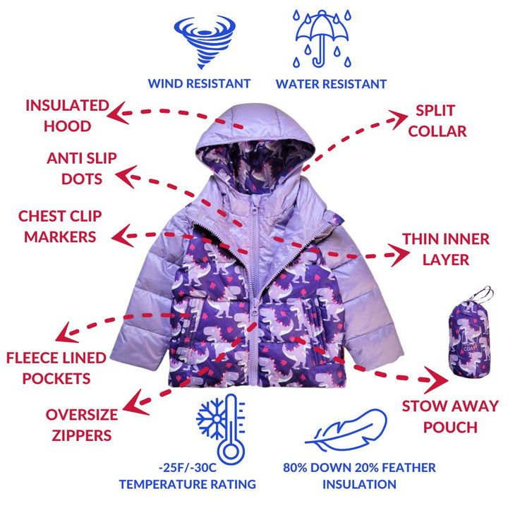 Features of Purple Raptor Road Coat with icons