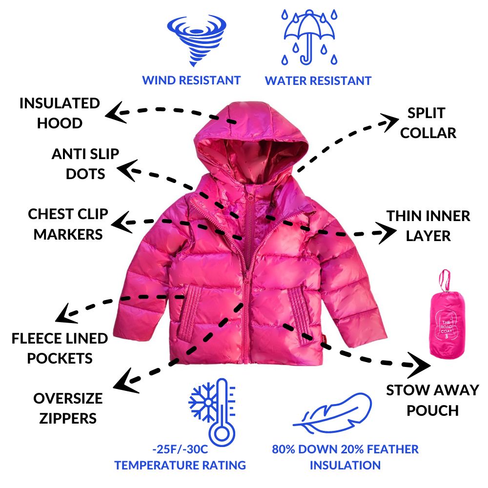 Car Seat Coat | One Kid Road Coat Down – Fuchsia | Safety