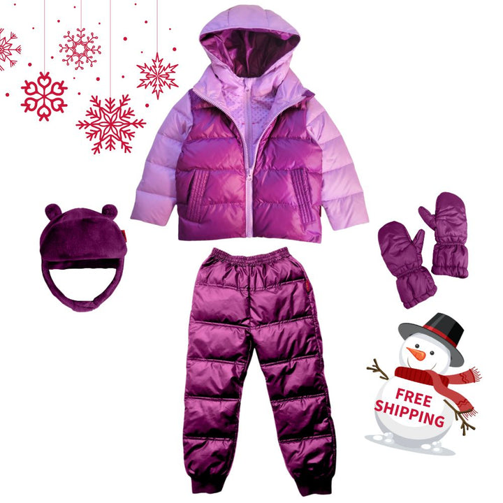 Winter Snuggle Up 4-Pieces Gift Set – Road Coat Down Lilac/Plum | Car Seat Coat Bundle