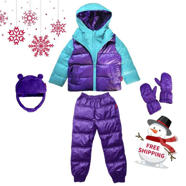 Winter Snuggle Up 4-Pieces Gift Set – Road Coat Down Aqua/Purple | Car Seat Coat Bundle