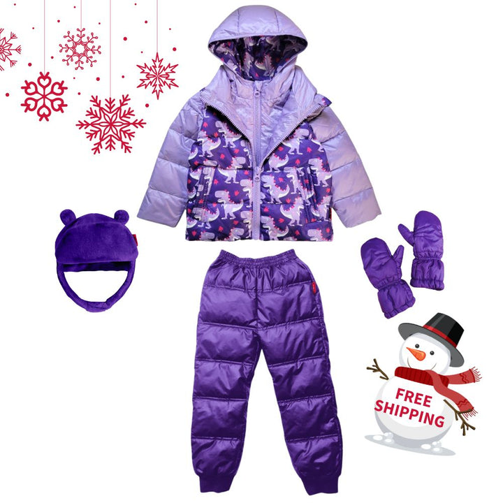 Winter Snuggle Up 4-Pieces Gift Set – Road Coat Down Purple Raptor| Car Seat Coat Bundle