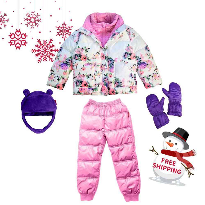 Winter Snuggle Up 4-Pieces Gift Set – Road Coat Vegan Floral | Car Seat Coat Bundle