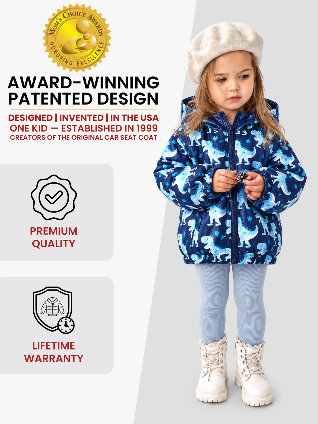 Car Seat Coat | The Road Coat Transition - Navy Raptor Print