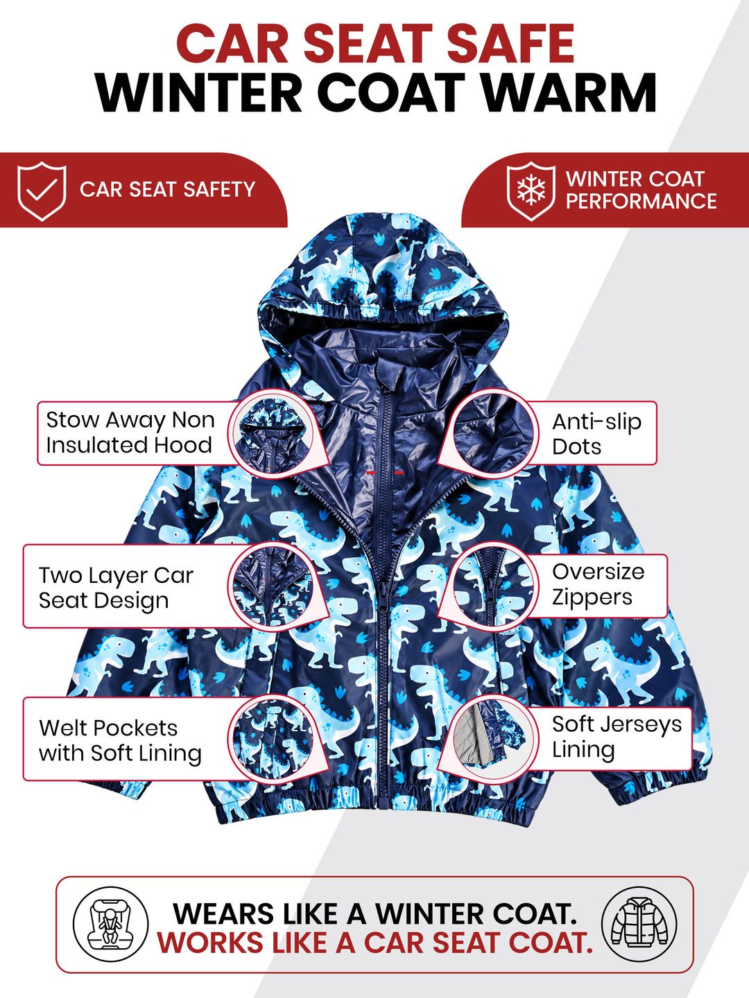 Car Seat Coat | The Road Coat Transition - Navy Raptor Print