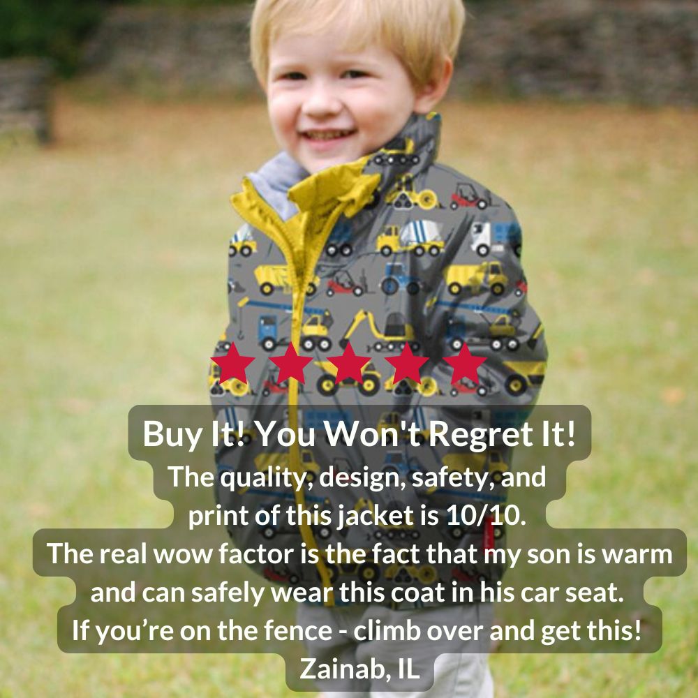 Car Seat Coat | One Kid Road Coat Transition - Construction Print – Onekid