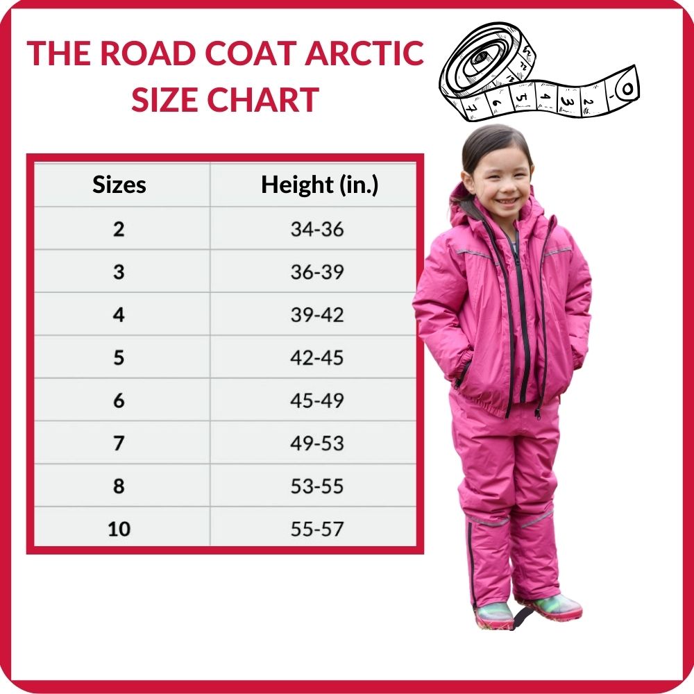 Size chart for The Road Coat Arctic with child model