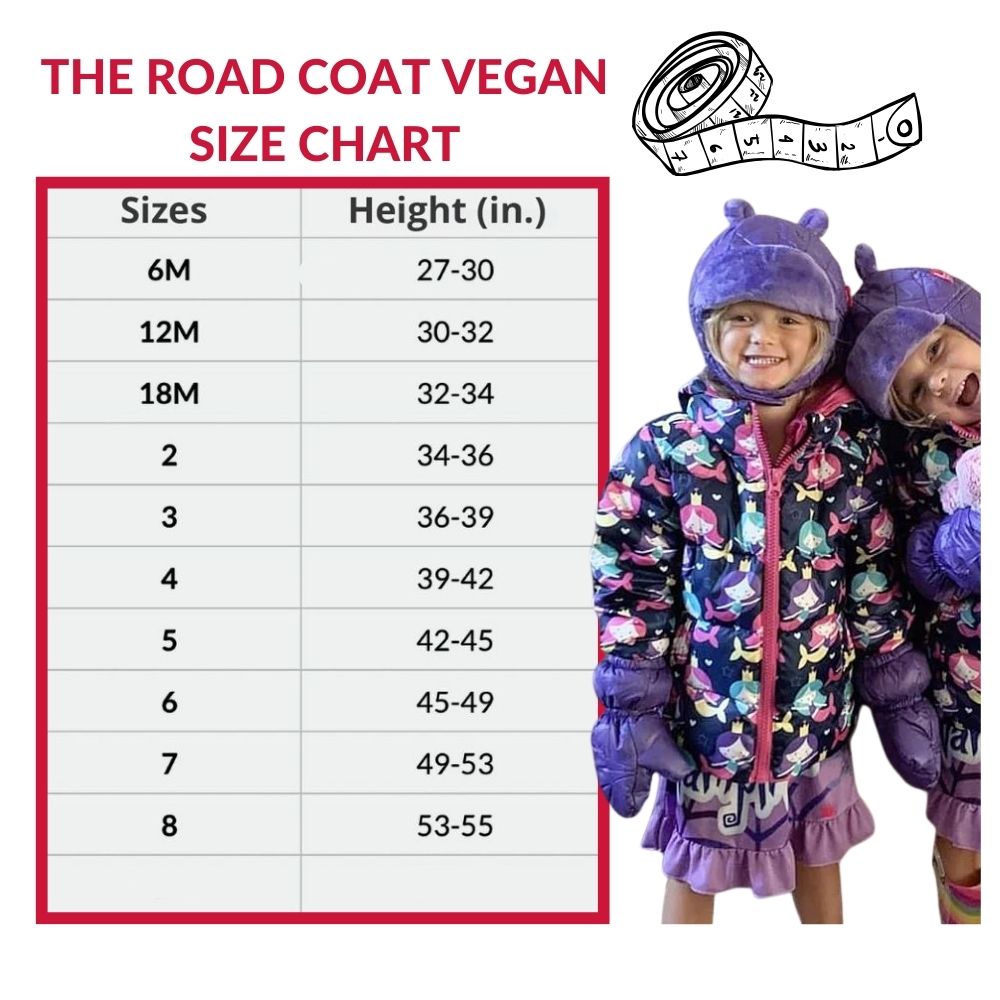 Size chart for the Road Coat Vegan