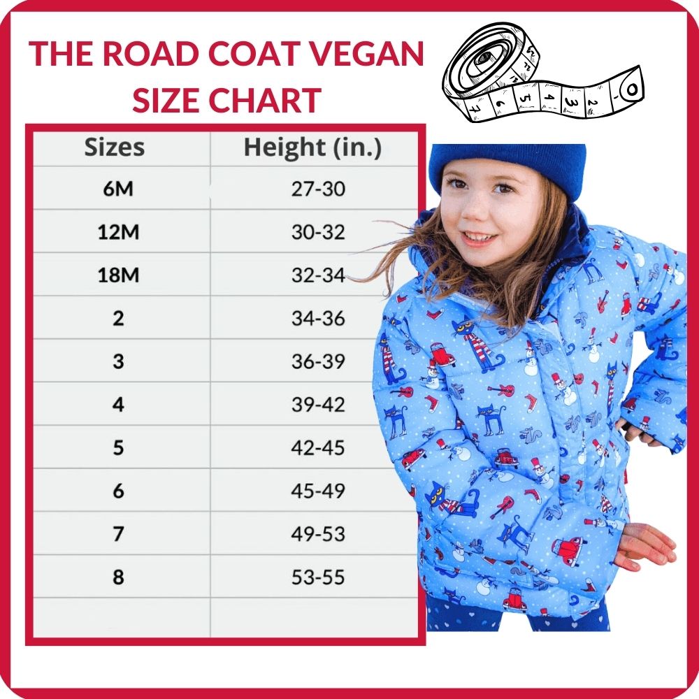 Size chart for The Road Coat Vegan