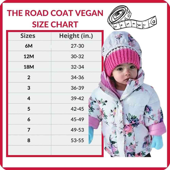 Size chart for Road Coat Vegan