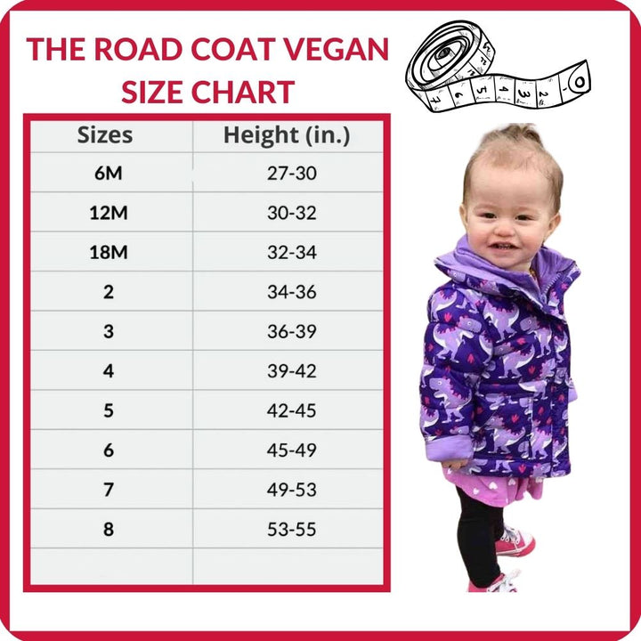 Size chart for Road Coat Vegan