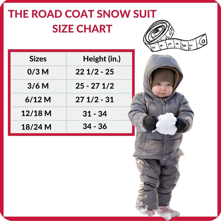 Size chart for Road Coat Snow Suit