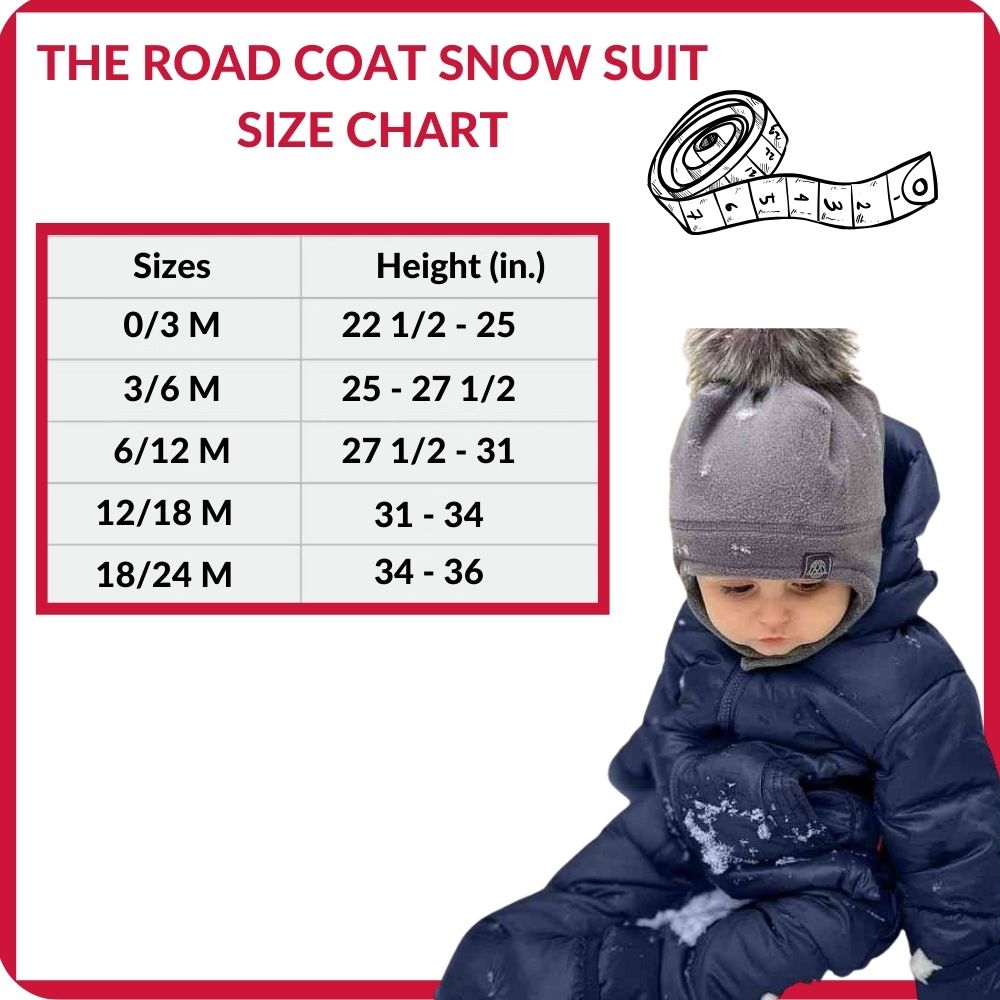 Size chart for Road Coat Snow Suit