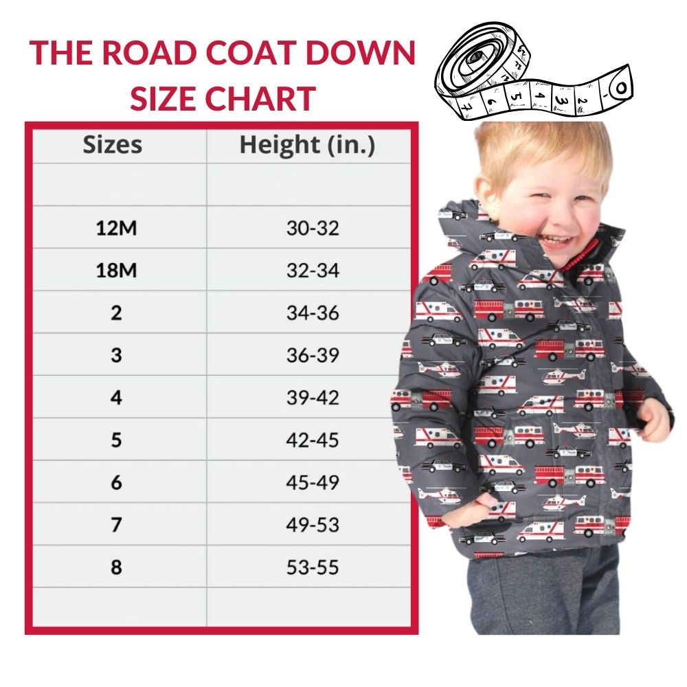 Size chart for Rescue Edition Road Coat Down