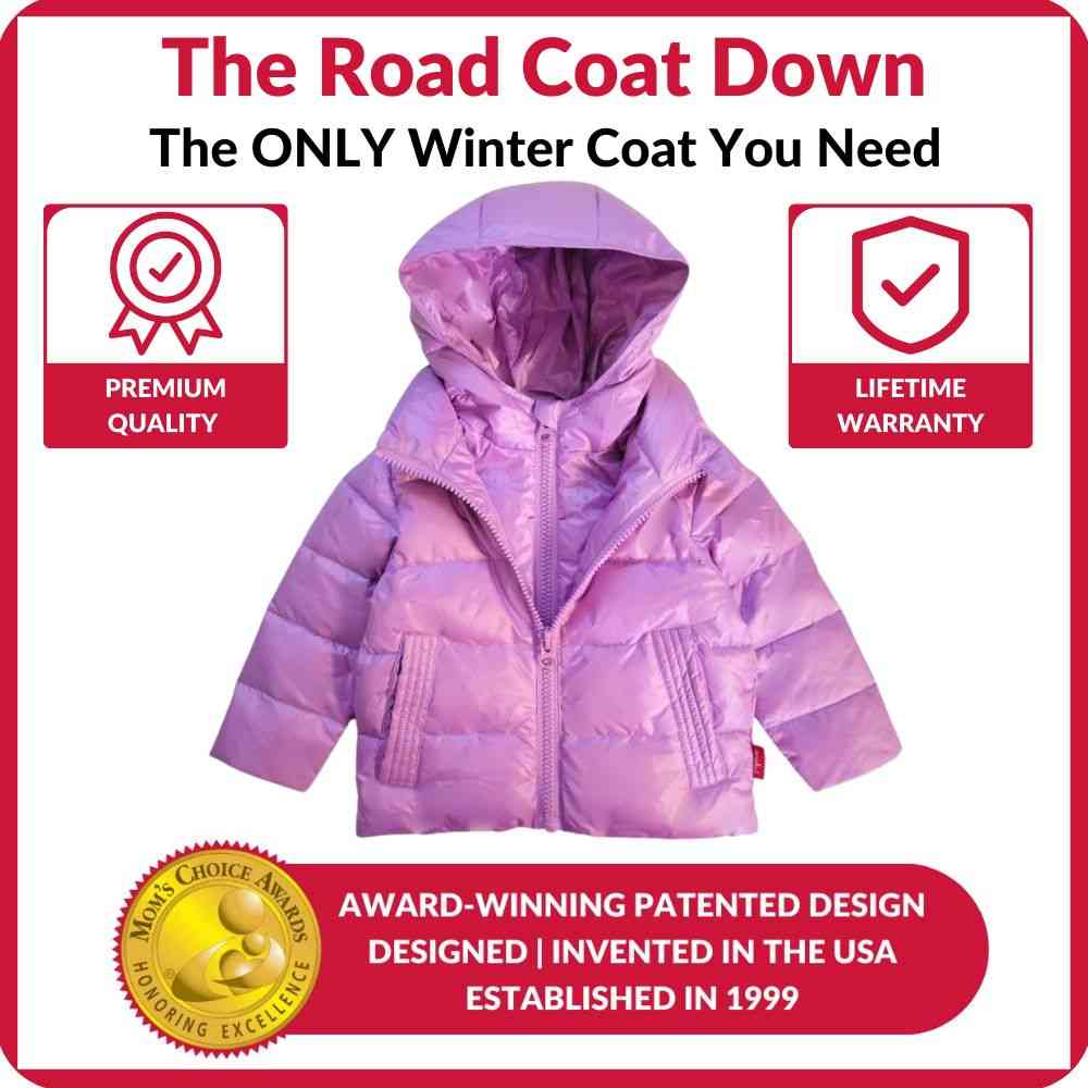 Car Seat Coat | One Kid Road Coat Down – Lilac | Safety Certified