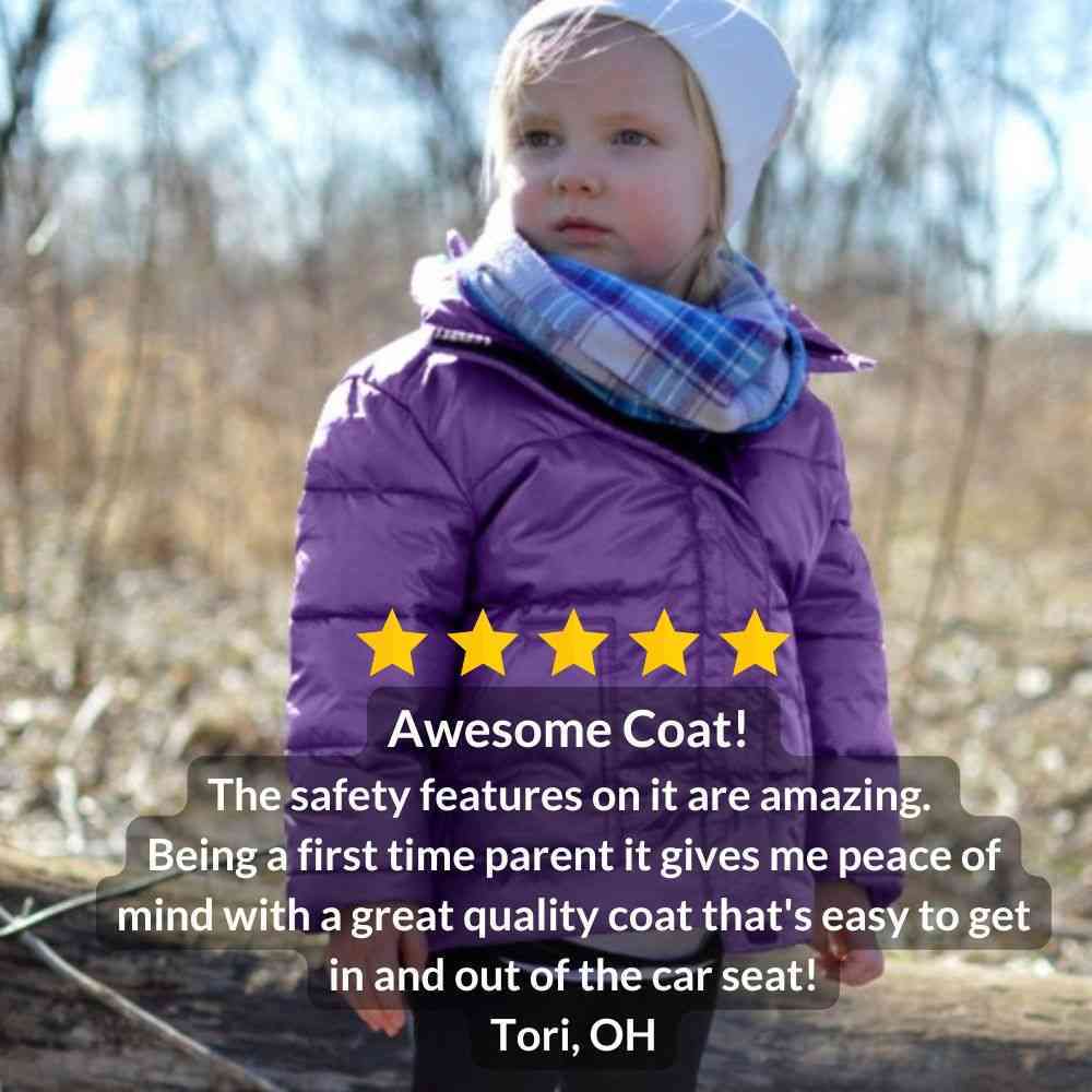 Car Seat Coat One Kid Road Coat Vegan – Purple Safety