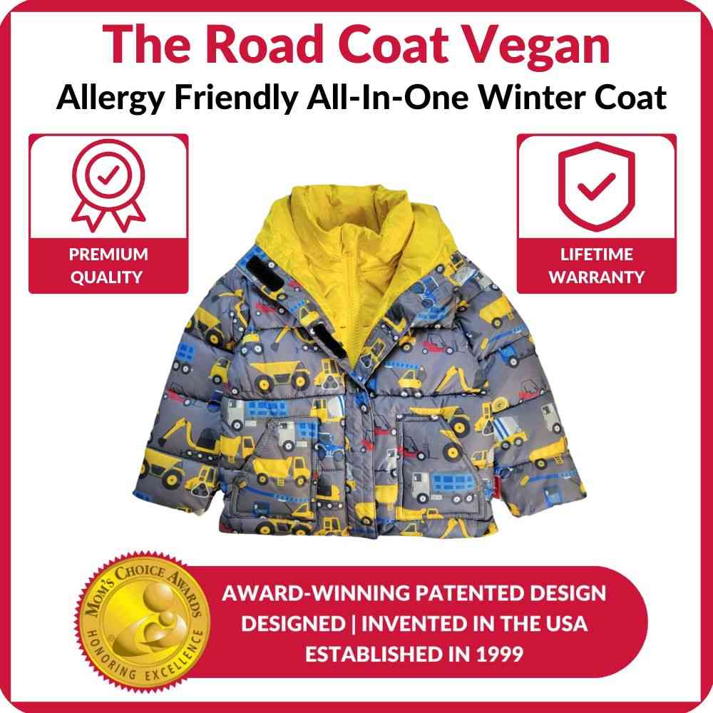 Car Seat Coat | One Kid Road Coat Vegan – Construction Print – Onekid