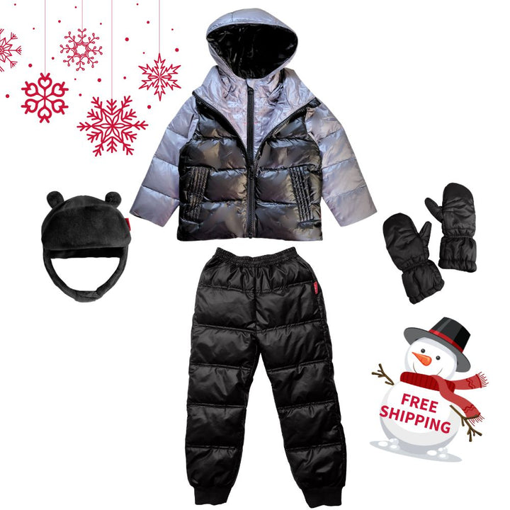 Winter Snuggle Up 4-Pieces Gift Set – Road Coat Down Black/Platinum | Car Seat Coat Bundle
