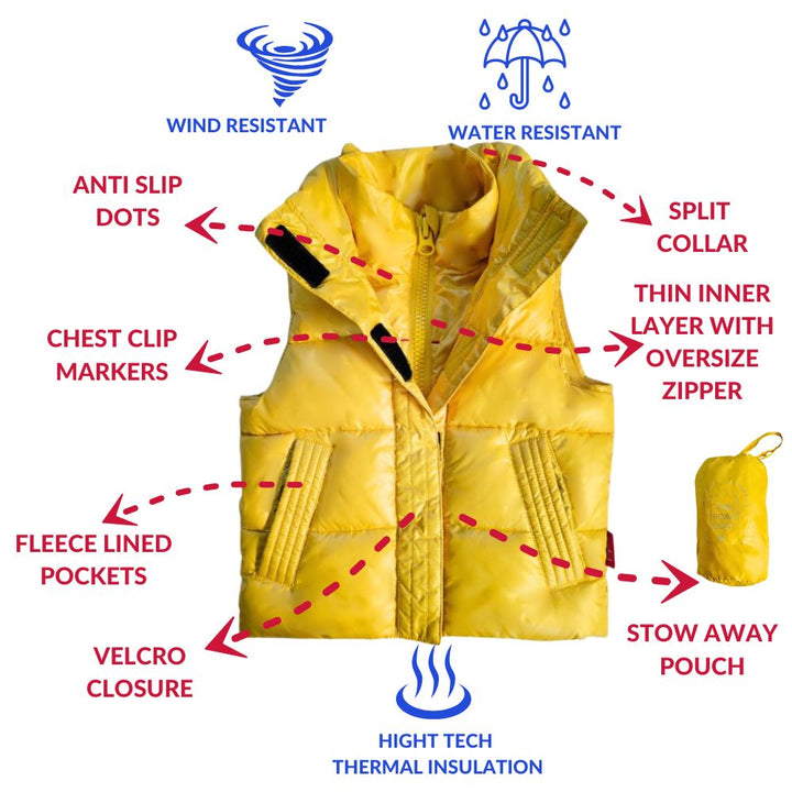 Yellow Road Coat Vest features, wind and water resistant