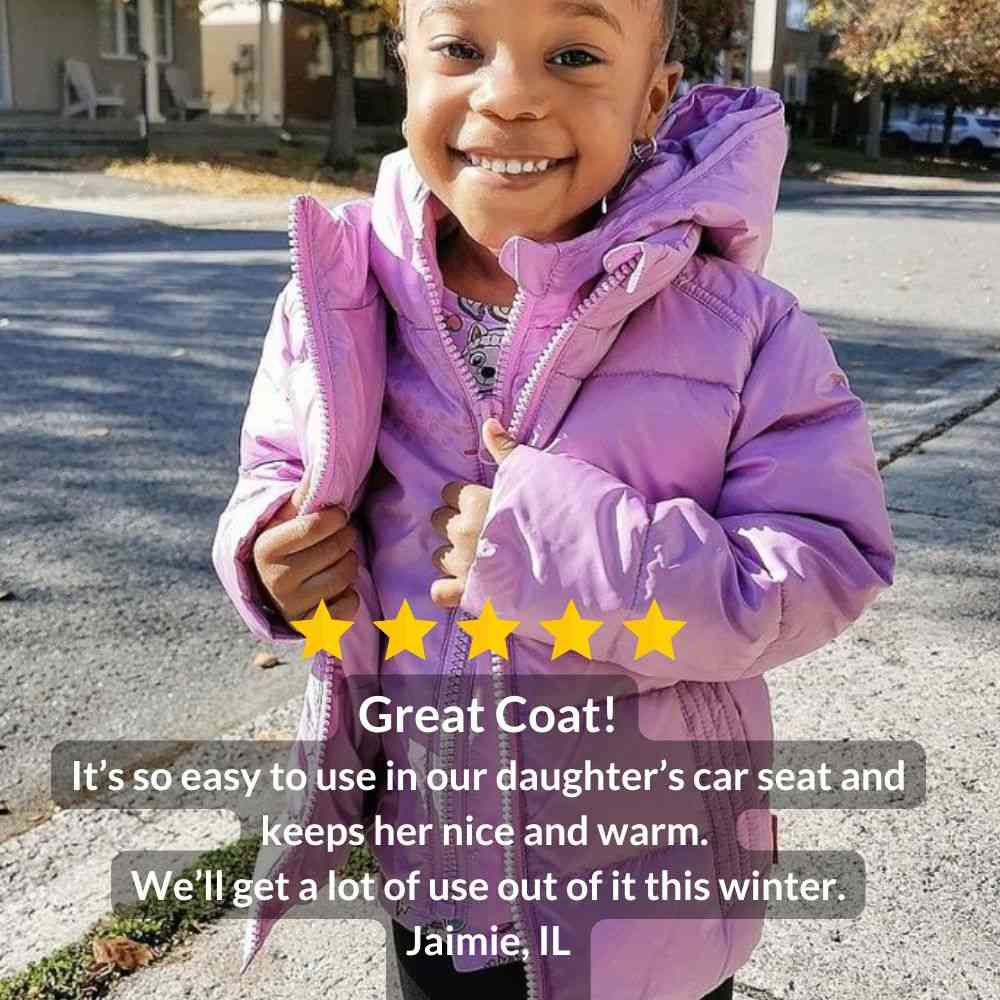 Car Seat Coat | One Kid Road Coat Down – Lilac | Safety Certified