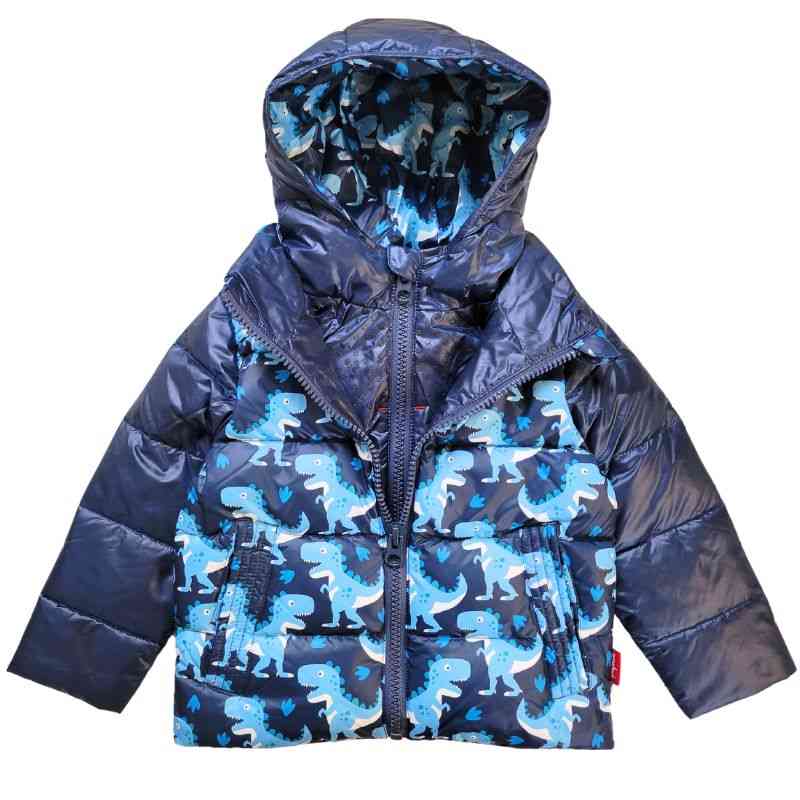 Navy Raptor Print Road Coat with hood