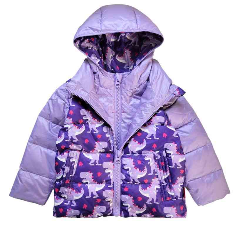 The Road Coat Down – Purple Raptor – Car Seat Coat for Kids