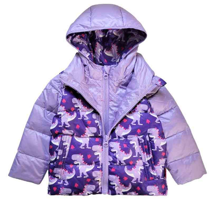 Purple Raptor Road Coat with dinosaur print