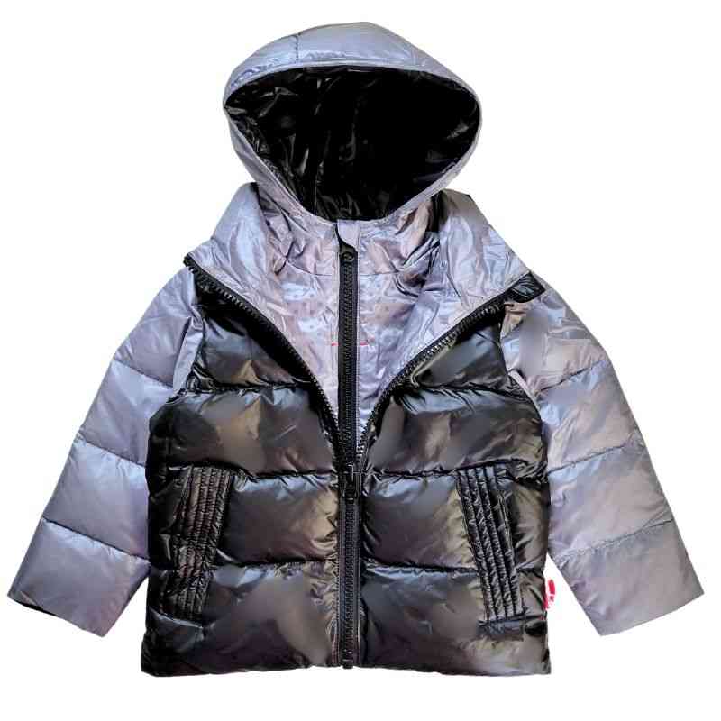 The Road Coat Down in Platinum/Black with hood