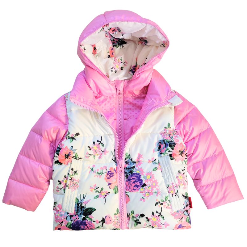 Pink Floral Road Coat Down with hood for toddlers