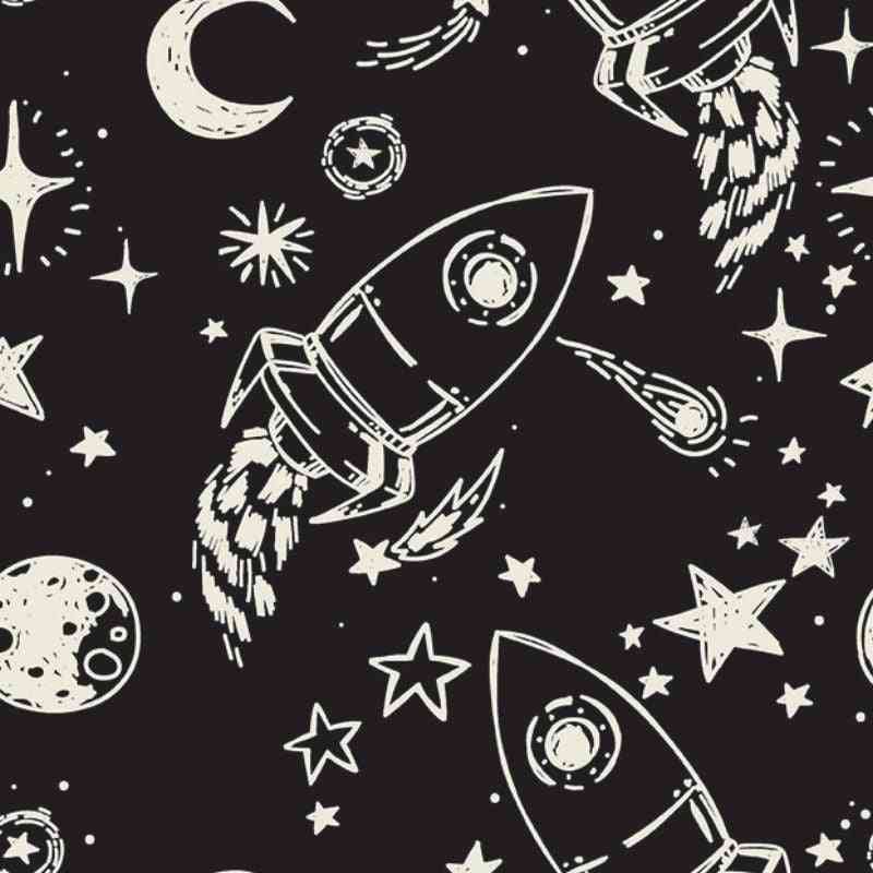 Rocketship pattern design on The Road Coat Vegan