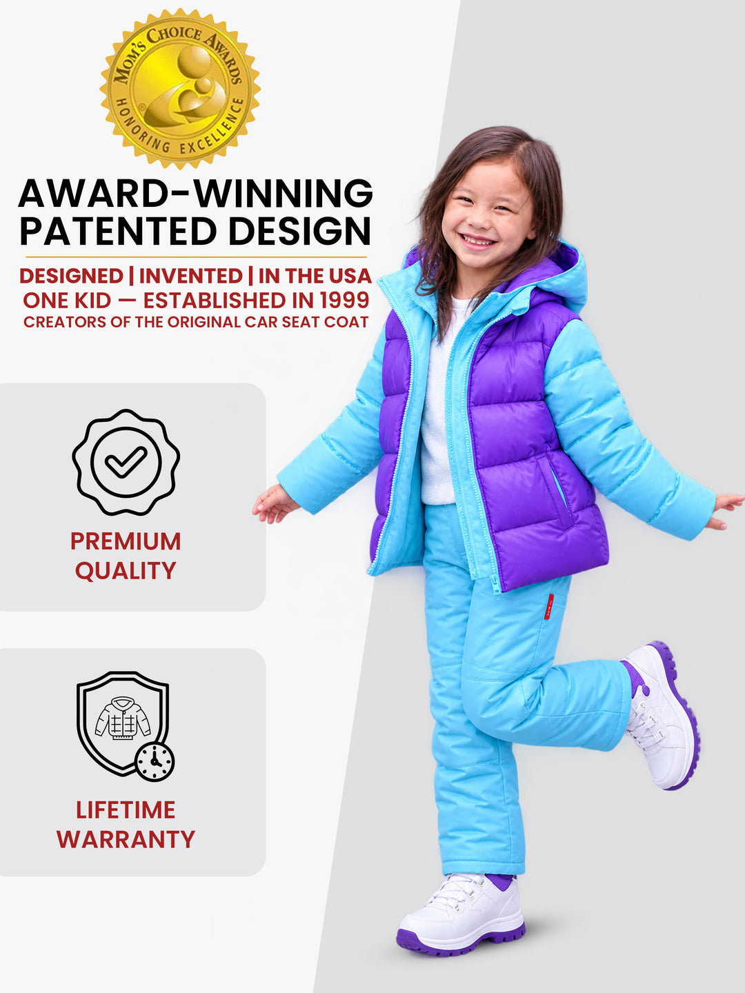 The Road Coat Down - Aqua Purple - Award-Winning Patented Kids Coat