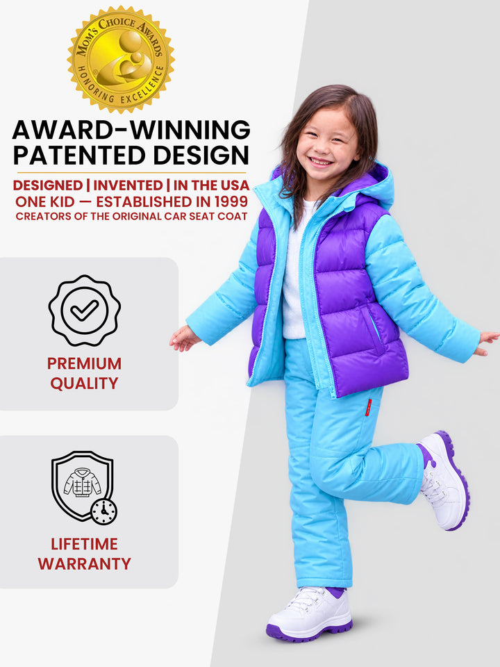 The Road Coat Down - Aqua Purple - Award-Winning Patented Kids Coat