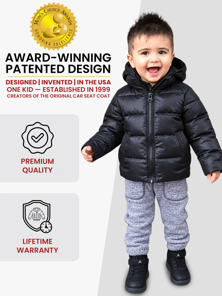 The Road Coat Down - Black - Award-Winning Patented Kids Coat