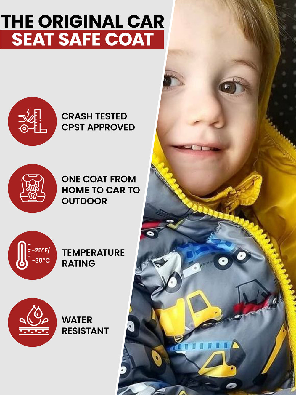 The Road Coat Down - Construction - Original Car Seat Safe Coat