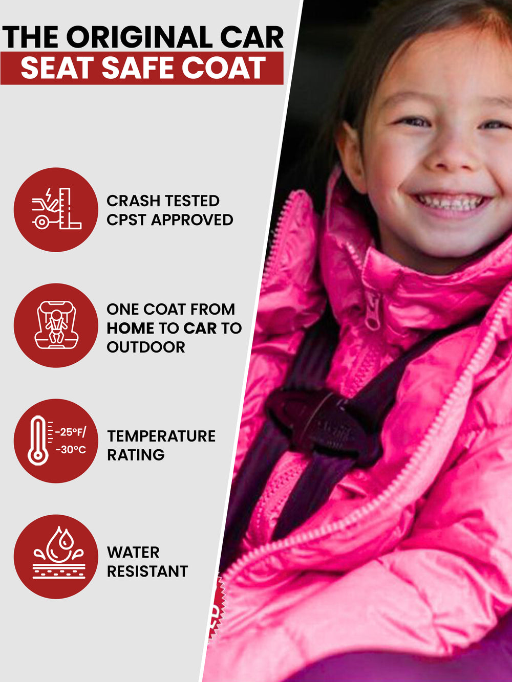 The Road Coat Down - Fuchsia - Original Car Seat Safe Coat