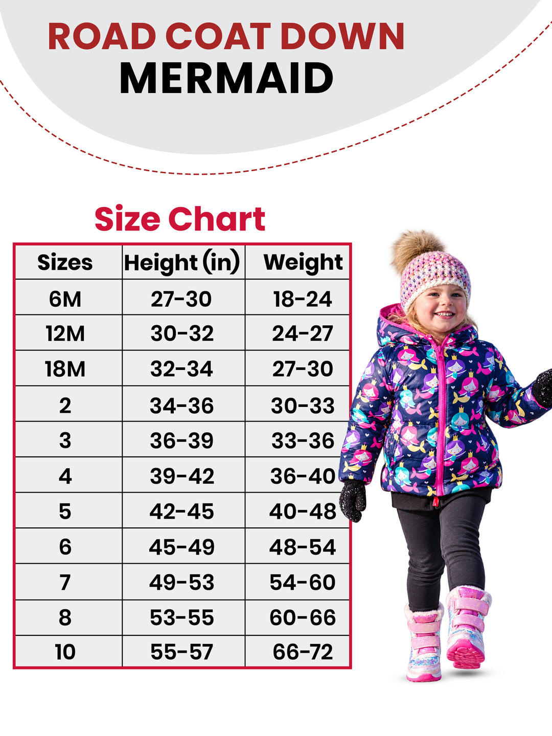 The Road Coat Down - Mermaid - Kids Winter Coat Size Chart