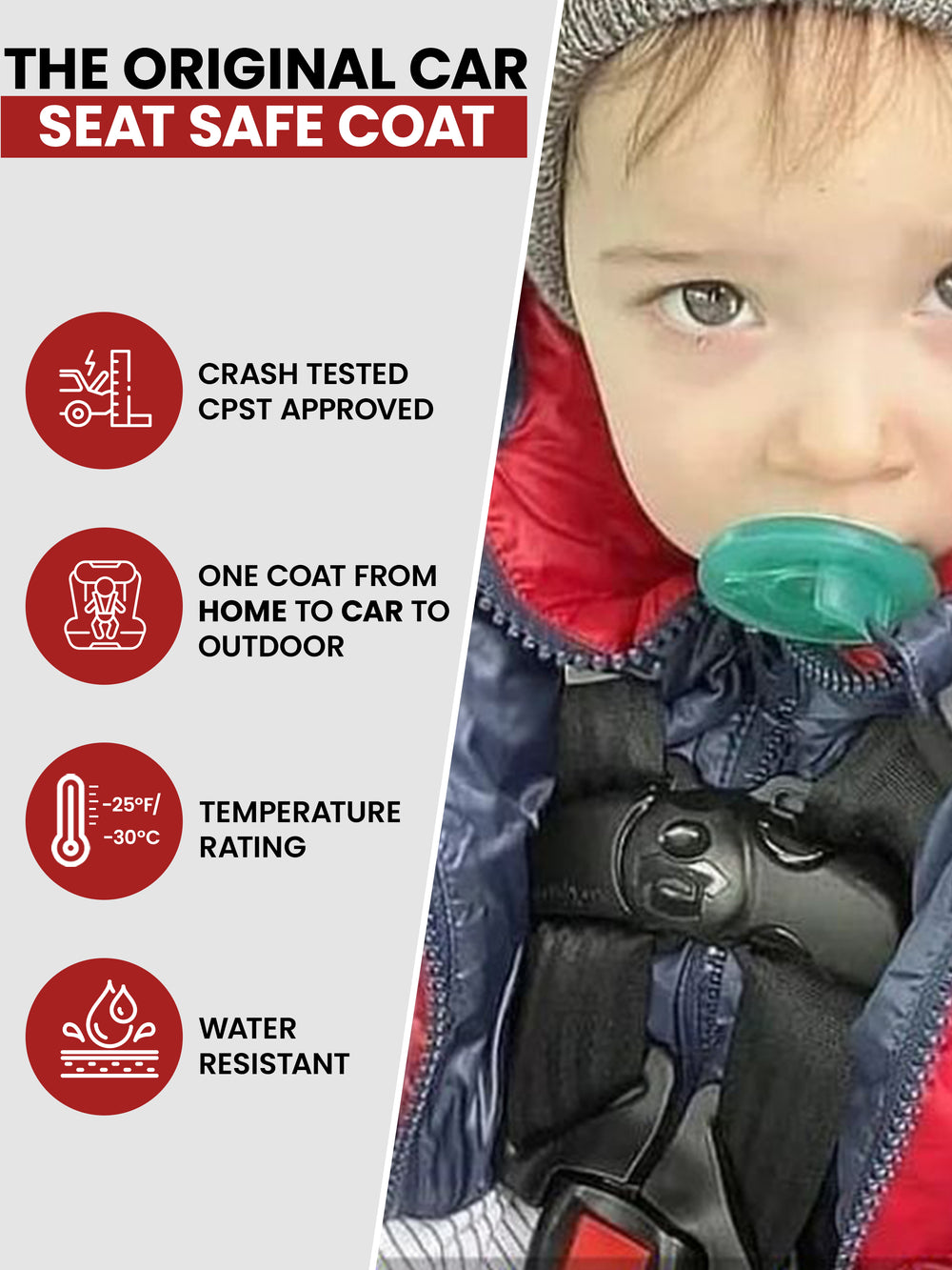 The Road Coat Down - Navy Red - Original Car Seat Safe Coat