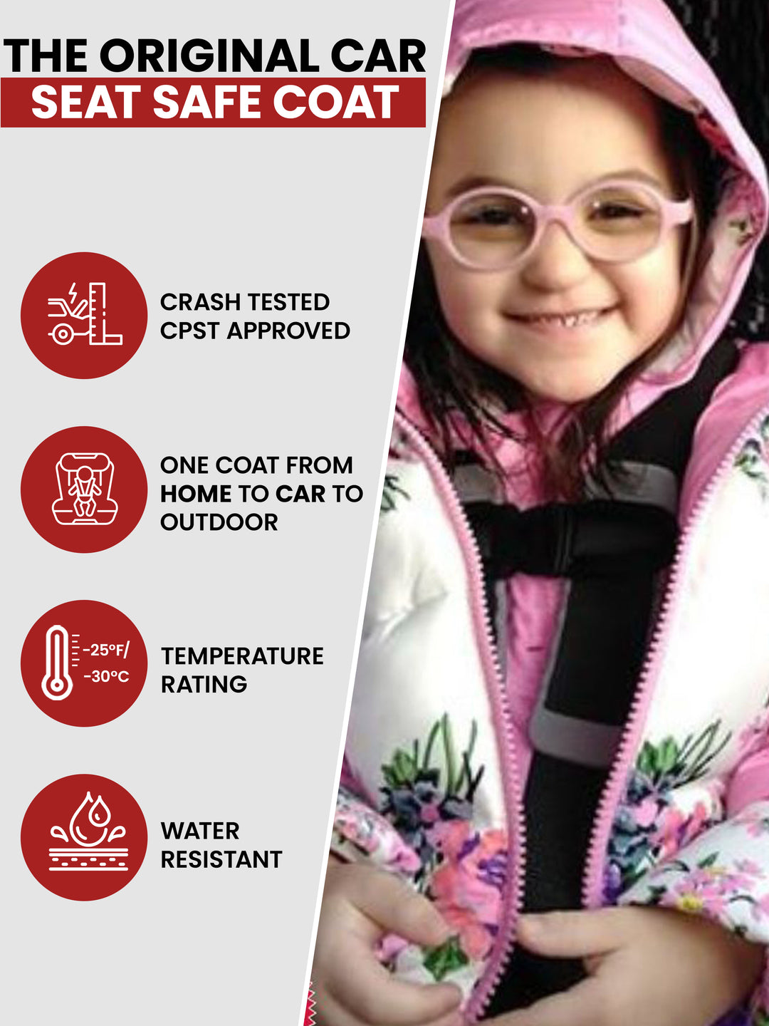 The Road Coat Down - Pink Floral - Original Car Seat Safe Coat