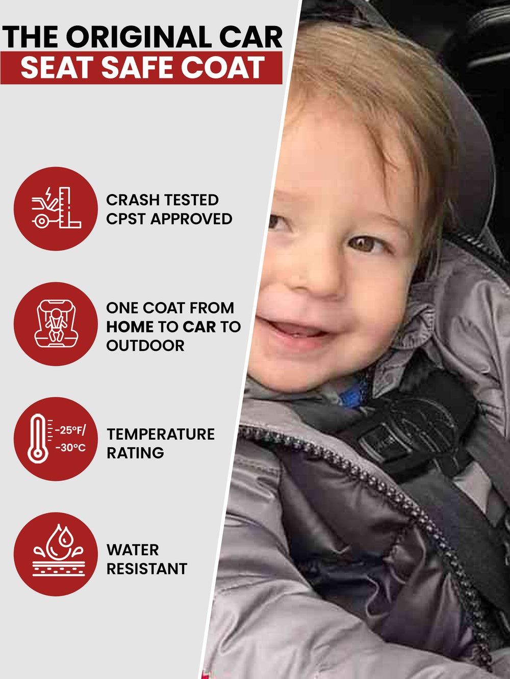 The Road Coat Down - Platinum Black - Original Car Seat Safe Coat