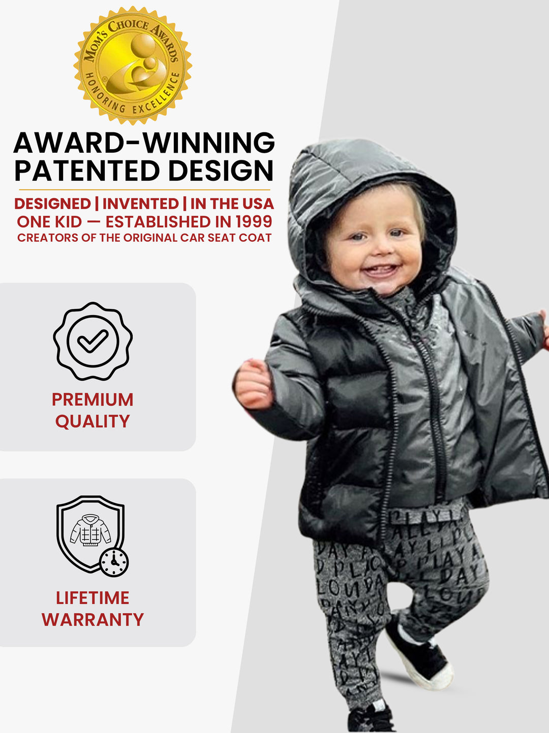 The Road Coat Down - Platinum Black - Award-Winning Patented Kids Coat
