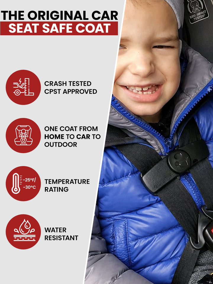 The Road Coat Down - Platinum Royal Blue - Original Car Seat Safe Coat