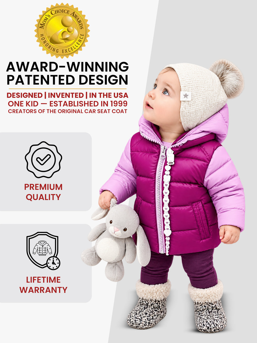 The Road Coat Down - Plum Lilac - Award-Winning Patented Kids Coat