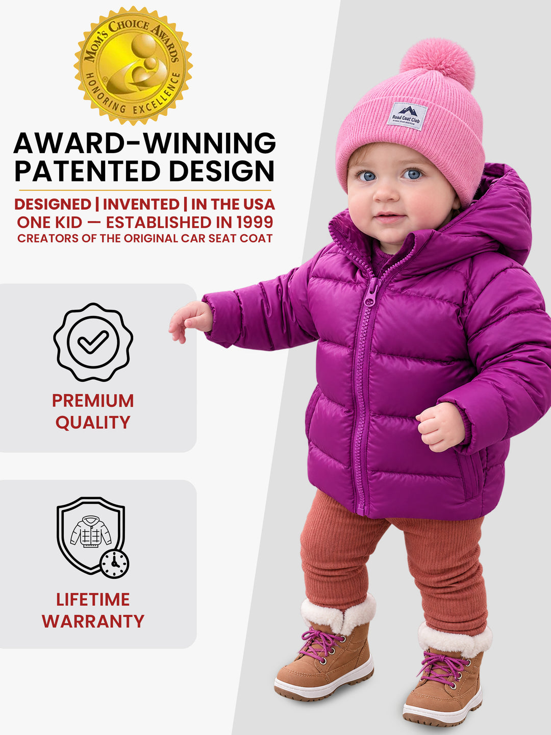 The Road Coat Down - Plum - Award-Winning Patented Kids Coat