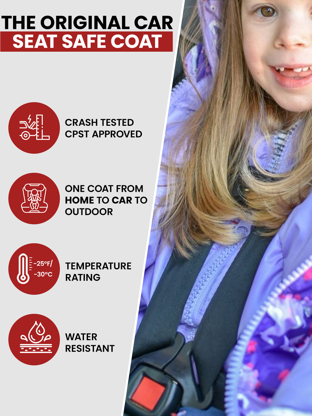 The Road Coat Down - Purple Raptor - Original Car Seat Safe Coat